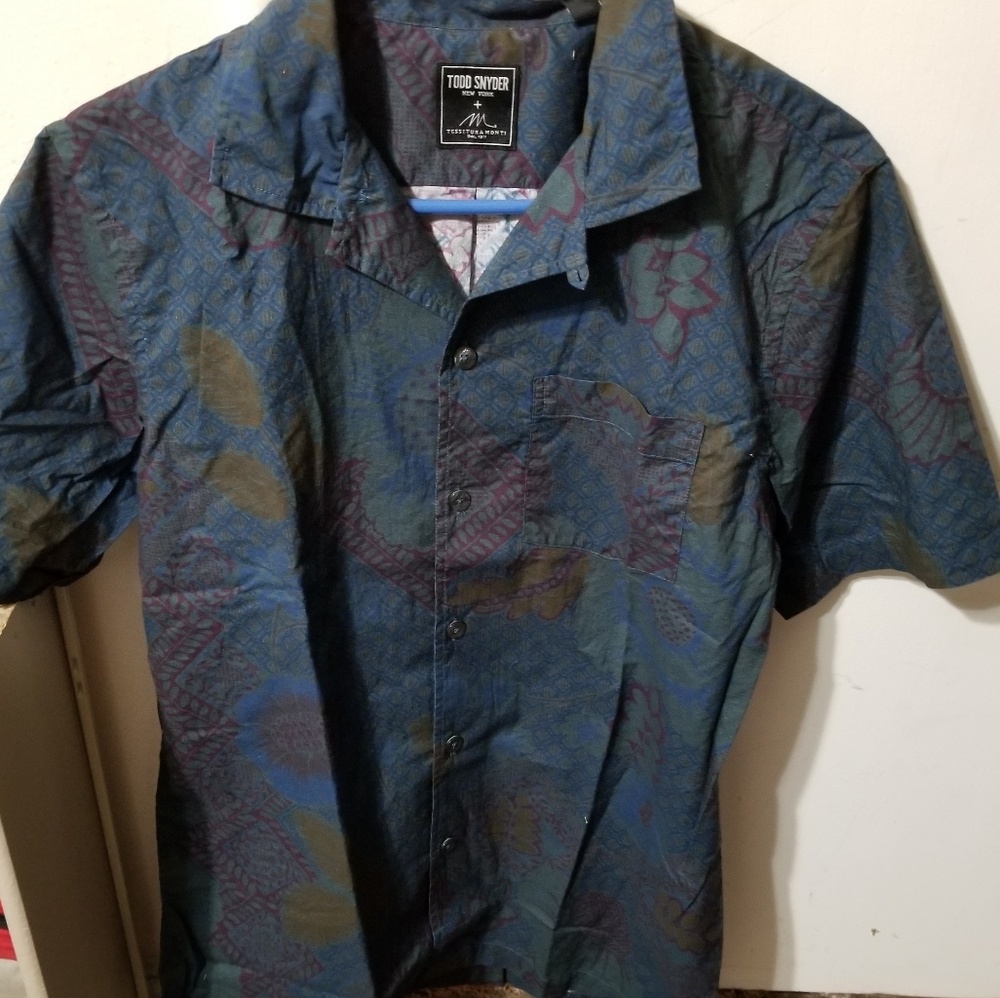 SHORT SLEEVE COTTON CAMP COLLAR SCARF PRINT SHIRT